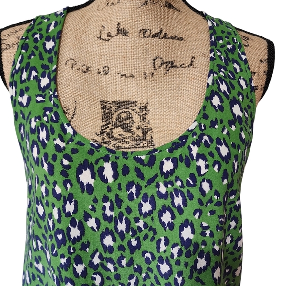 Joie 100% Silk Cheetah Green & Navy Tank Top - Medium - Picture 6 of 8